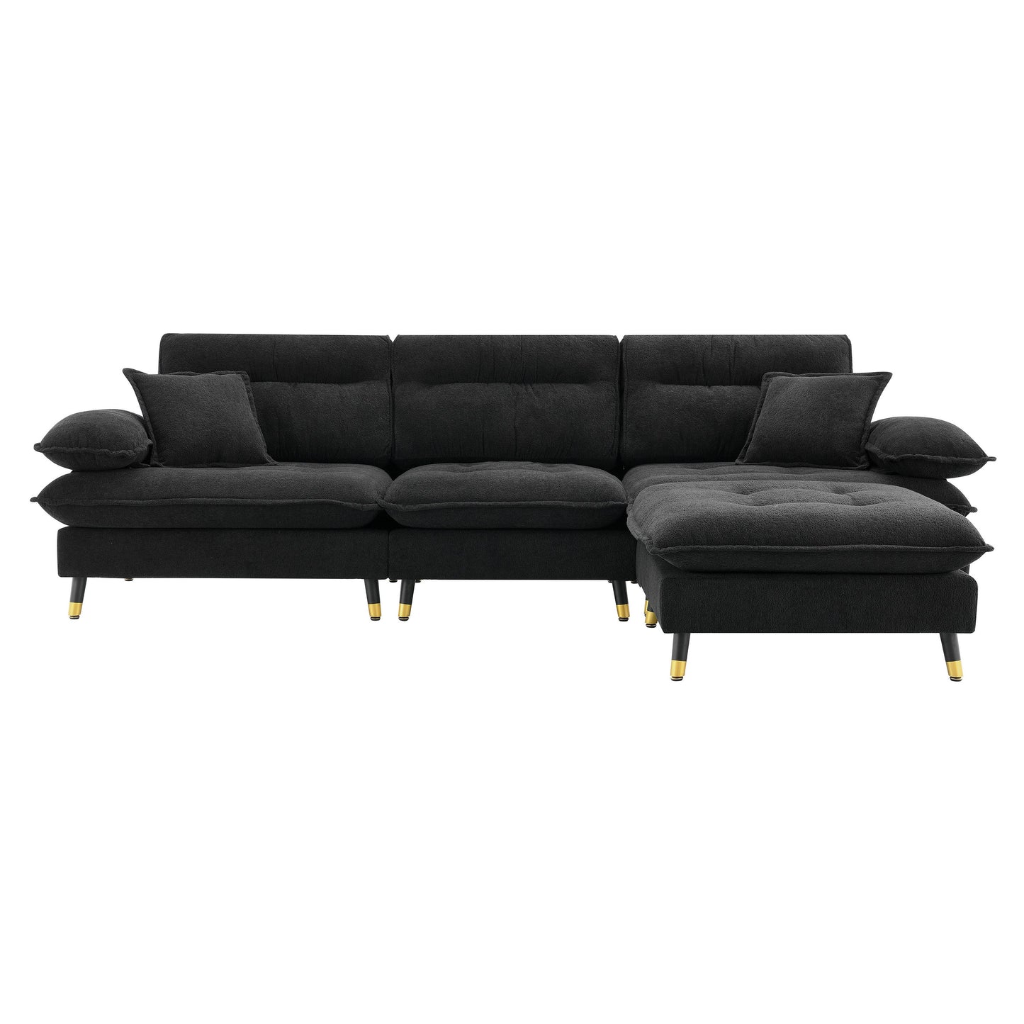 106*66.5" L Shaped Convertible Sectional Sofa,4 Seat Tufted Couch Set With Two-Tone Adjust Legs,Cloud Chenille Fabric