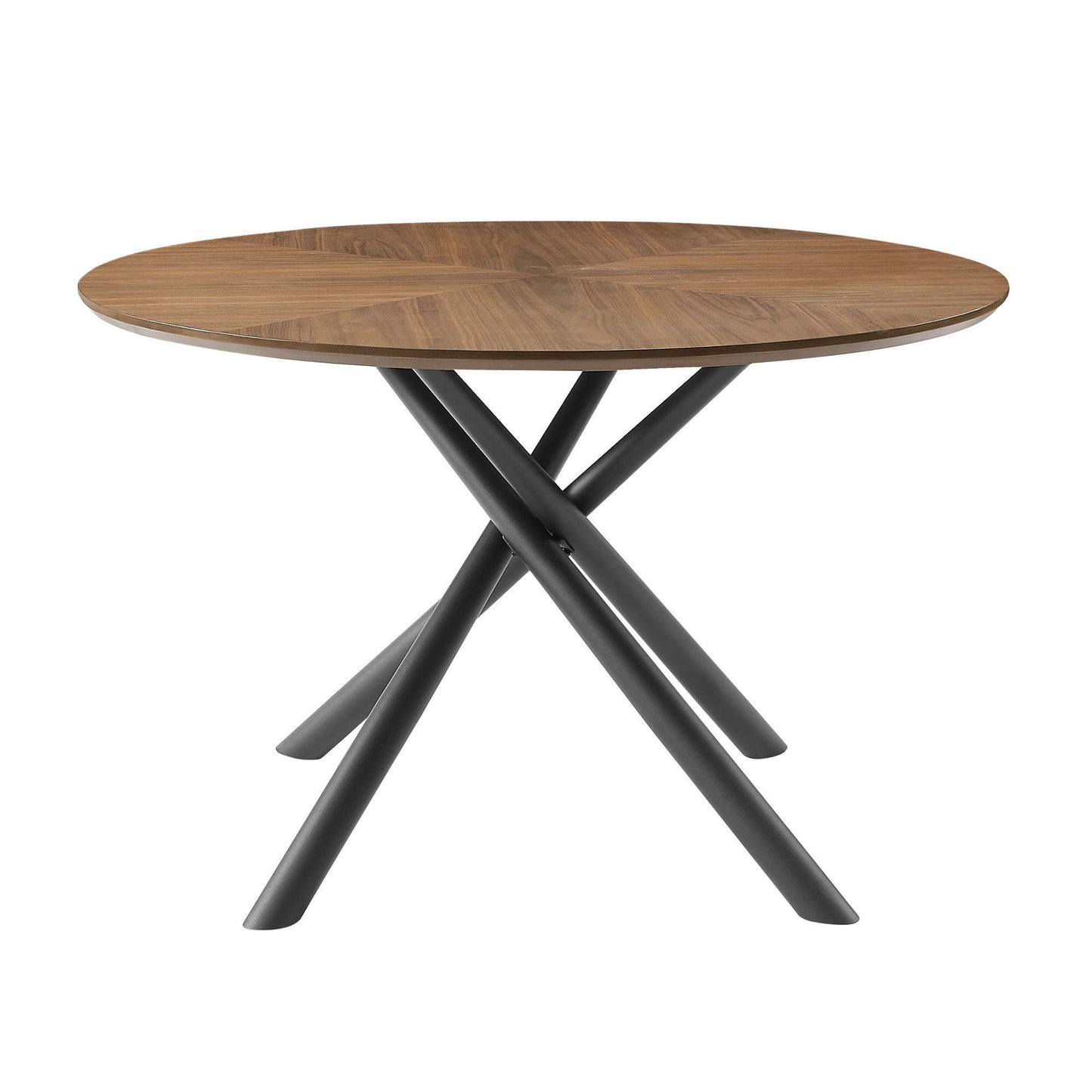 53.14'' Round MDF Coffee Table End Table Short Leisure Tea Table Cross Legs Metal Base, Easy to Assemble,Walnut