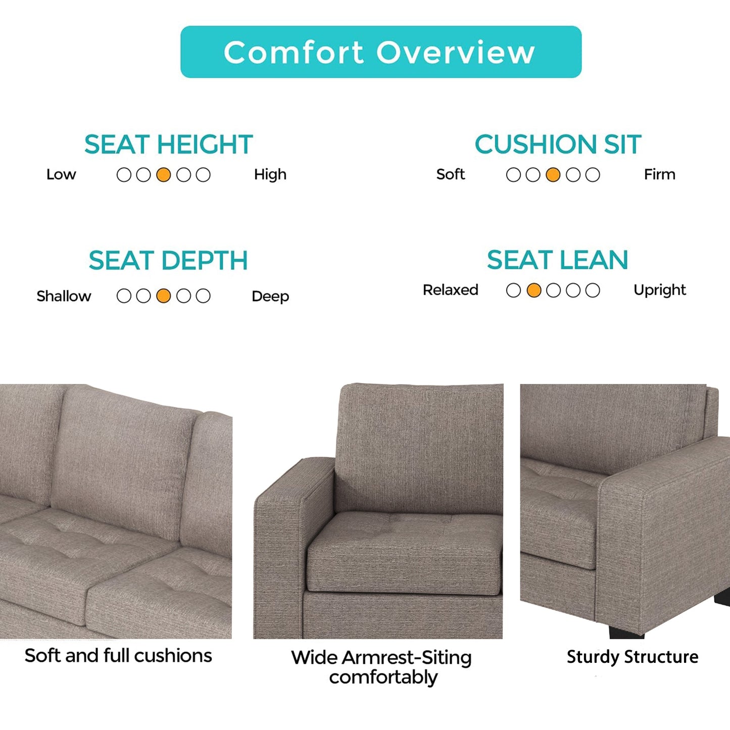 Sectional Corner Sofa L-Shape Couch Space Saving With Storage Ottoman