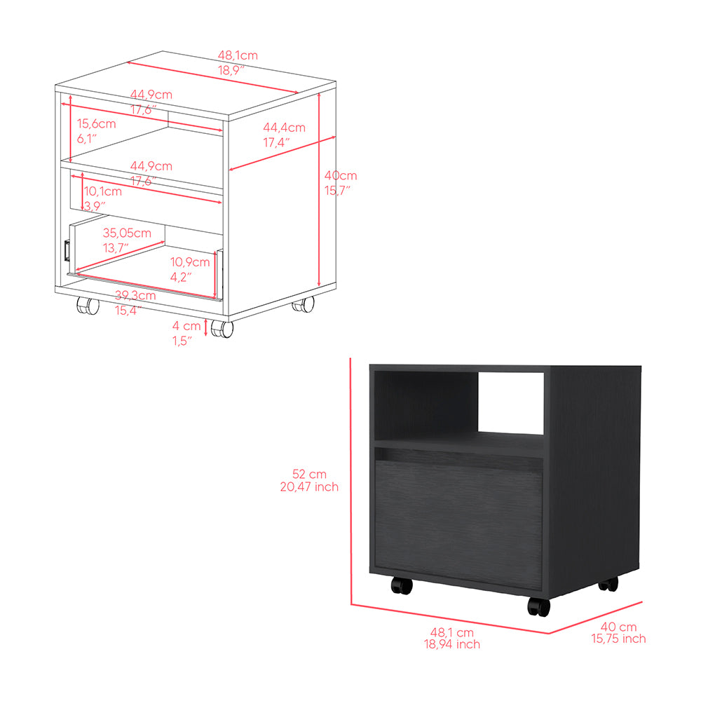 Nightstand Munyochi, One Drawer -Black