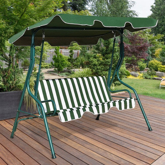 3 Seat Outdoor Patio Canopy Swing With Cushioned Steel Frame