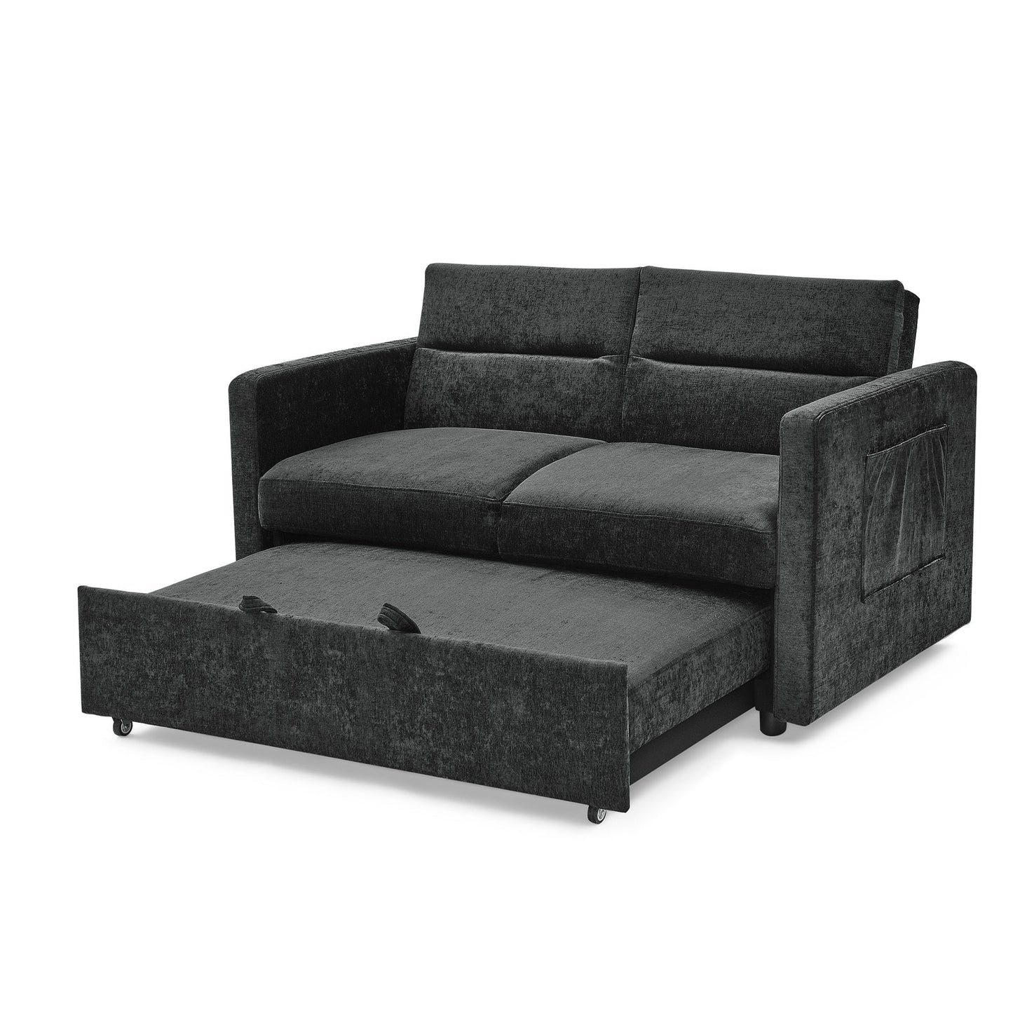 Loveseats Sofa Bed With Pull-Out Bed,Adjsutable Back and Two Arm Pocket,Black (54.5"x33"x31.5")