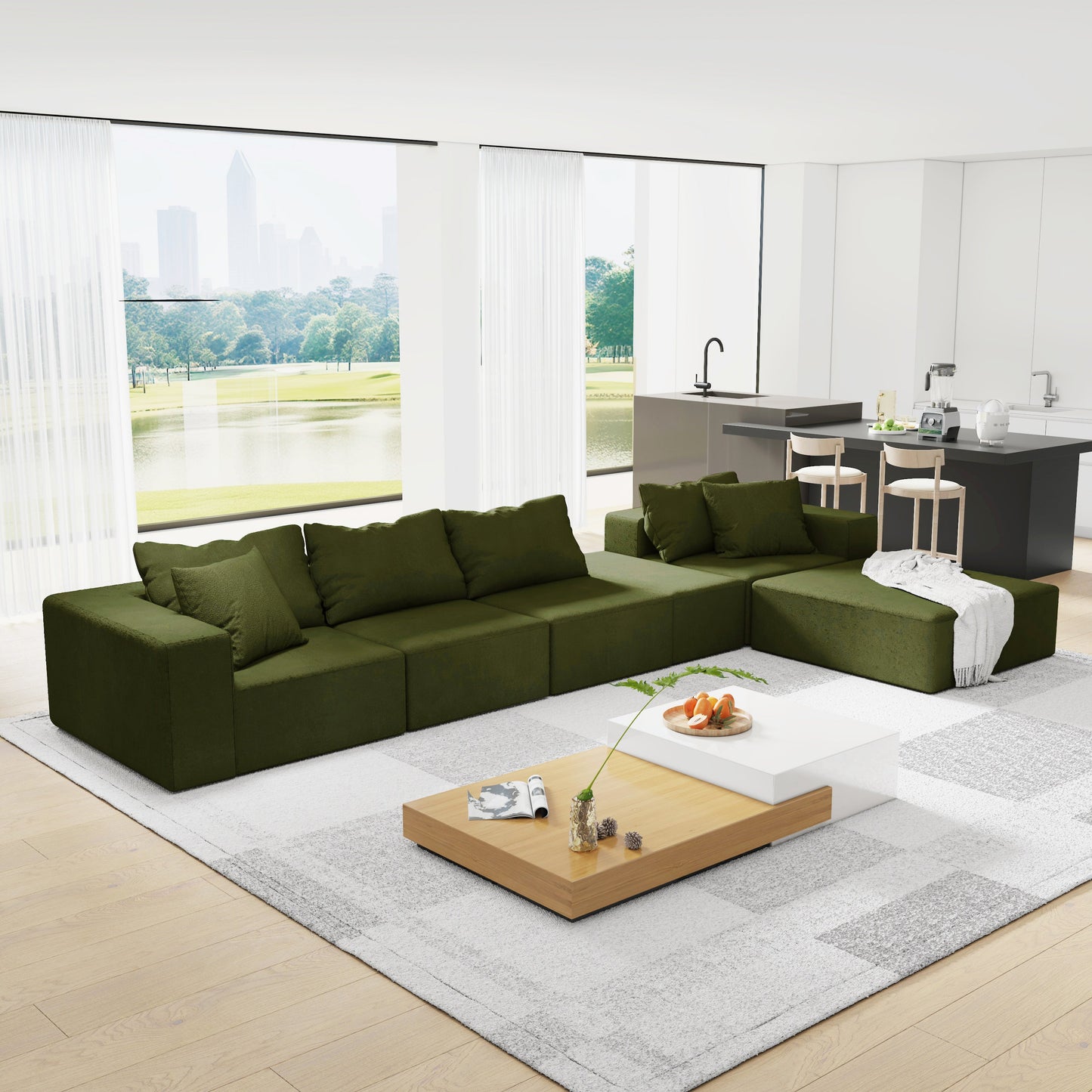 Modern Upholstered Sectional Sofa Couch Set,Modular 132" L Shaped Sectional Living Room Sofa Set With 6 Pillows