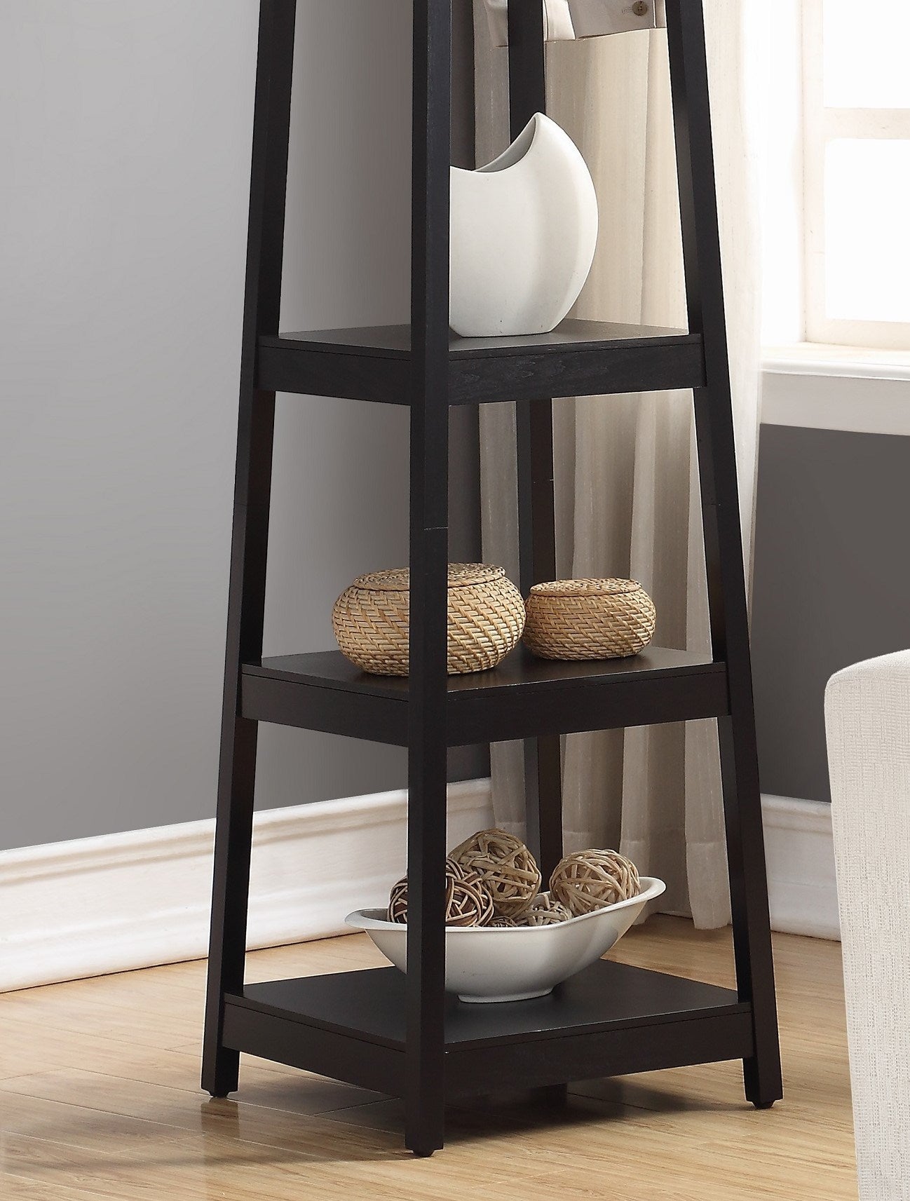 Vassen Coat Rack W/ 3-Tier Storage Shelves in Black Finish