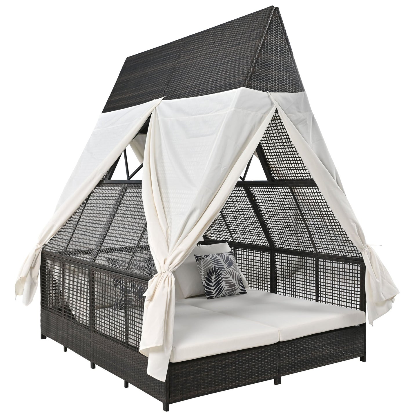 Outdoor Daybed Patio Lounge Bed With Adjustable Backrest Outdoor