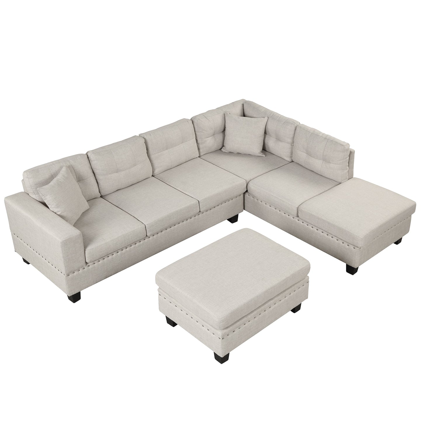 104.5" Modern Sectional Sofa With Storage Ottoman, L-Shape Couch With 2 Pillows and Cup Holder,Sectional Sofa