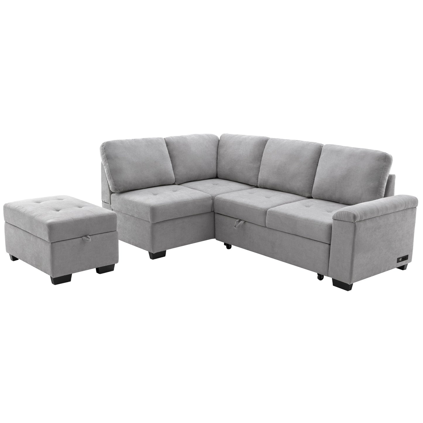 Sleeper Sectional Sofa, L-Shape Corner Couch Sofa-Bed With Storage Ottoman