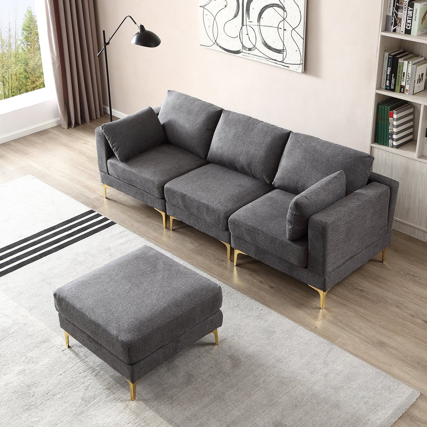 Living Room Furniture Modern Leisure L Shape Couch Dark Grey Fabric