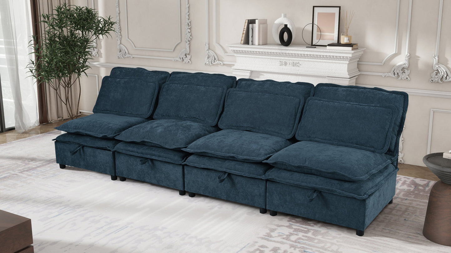 Double-Layer Cushion Modular Sofa, Freely Combinable, 4-Seater With Storage Function, Includes 4 Soft Cushions, Perfect