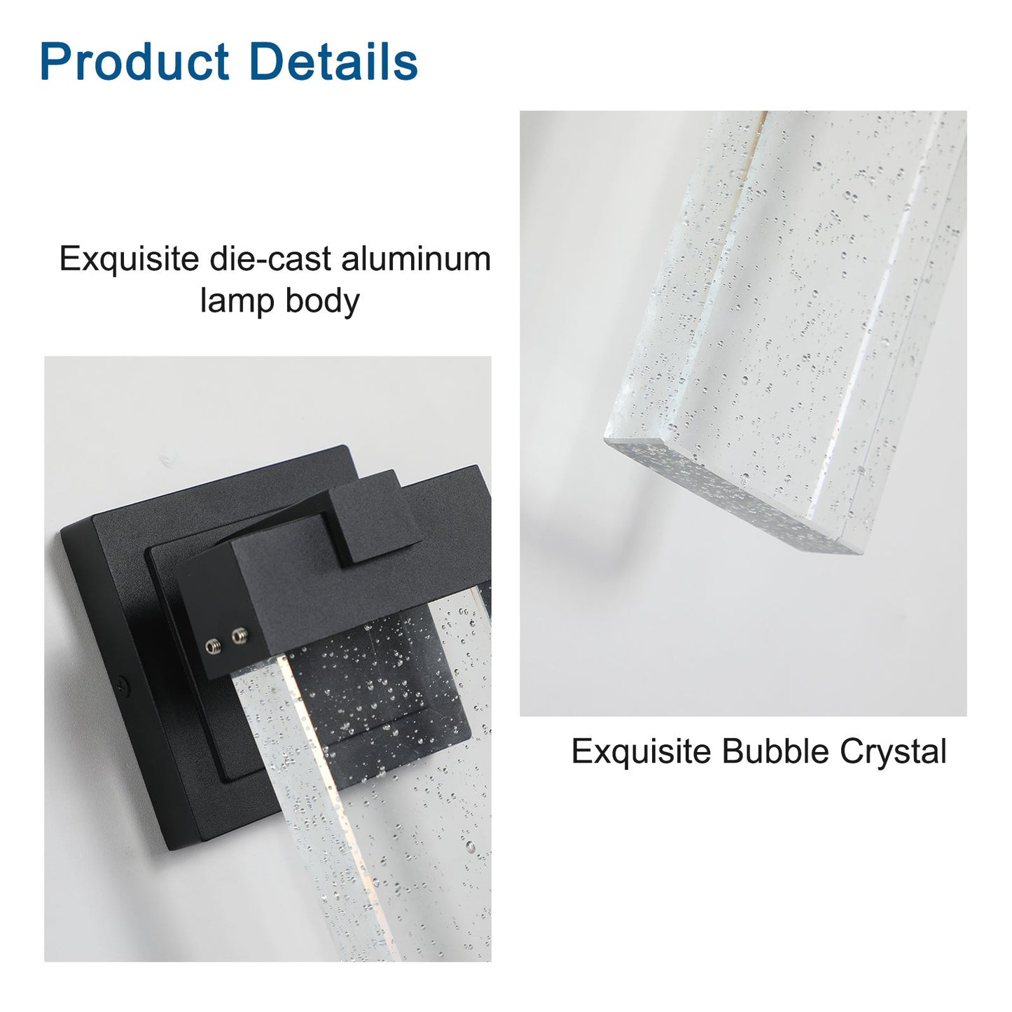 Outdoor Waterproof Transparent LED Crystal Wall Lamp Supports Multiple Types of Light Bulbs (2 Packs) With Light Sense