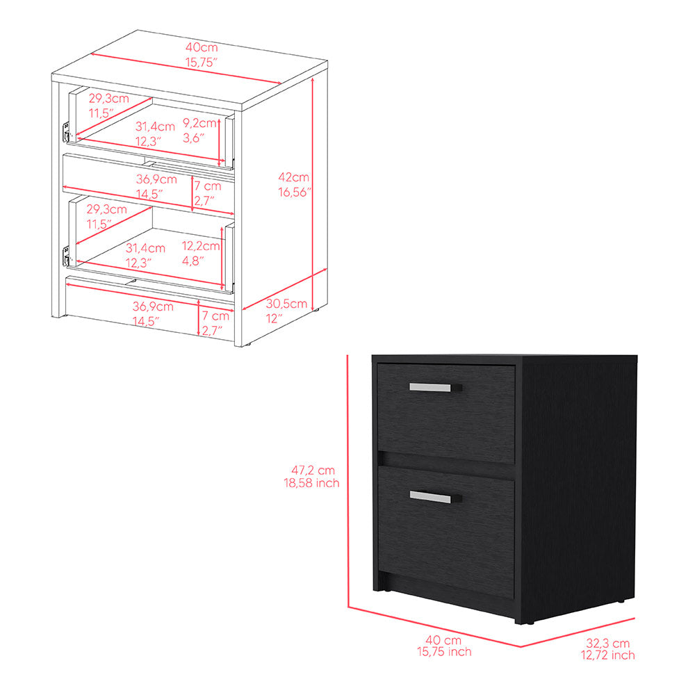 Nightstand Chequered, Two Drawers -Black