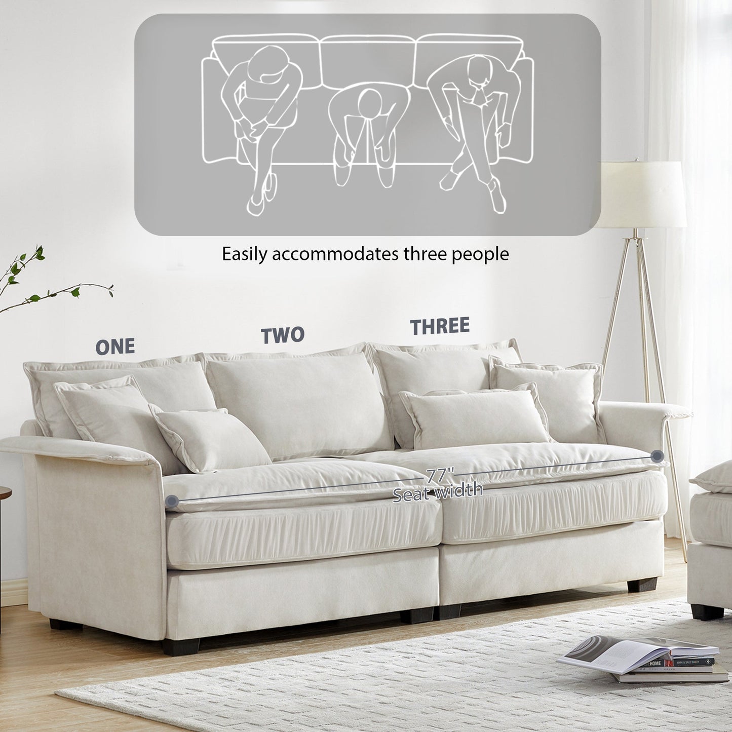 95*66"Oversized Luxury Sectional Sofa With Bentwood Armrests,4 Seat Upholstered Indoor Furniture With Double Cushions