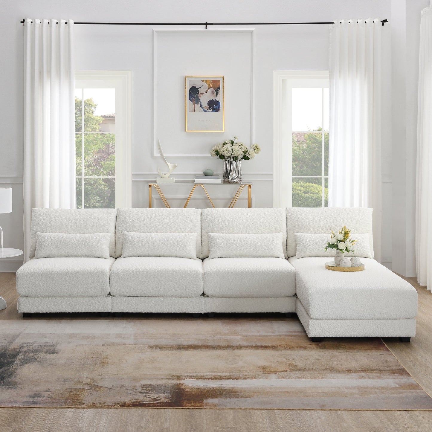 120*61" Oversized Deep Seat Sectional Sofa With Reversible Chaise,Loop Yarn Fabric 5-Seat Armless Indoor Furniture