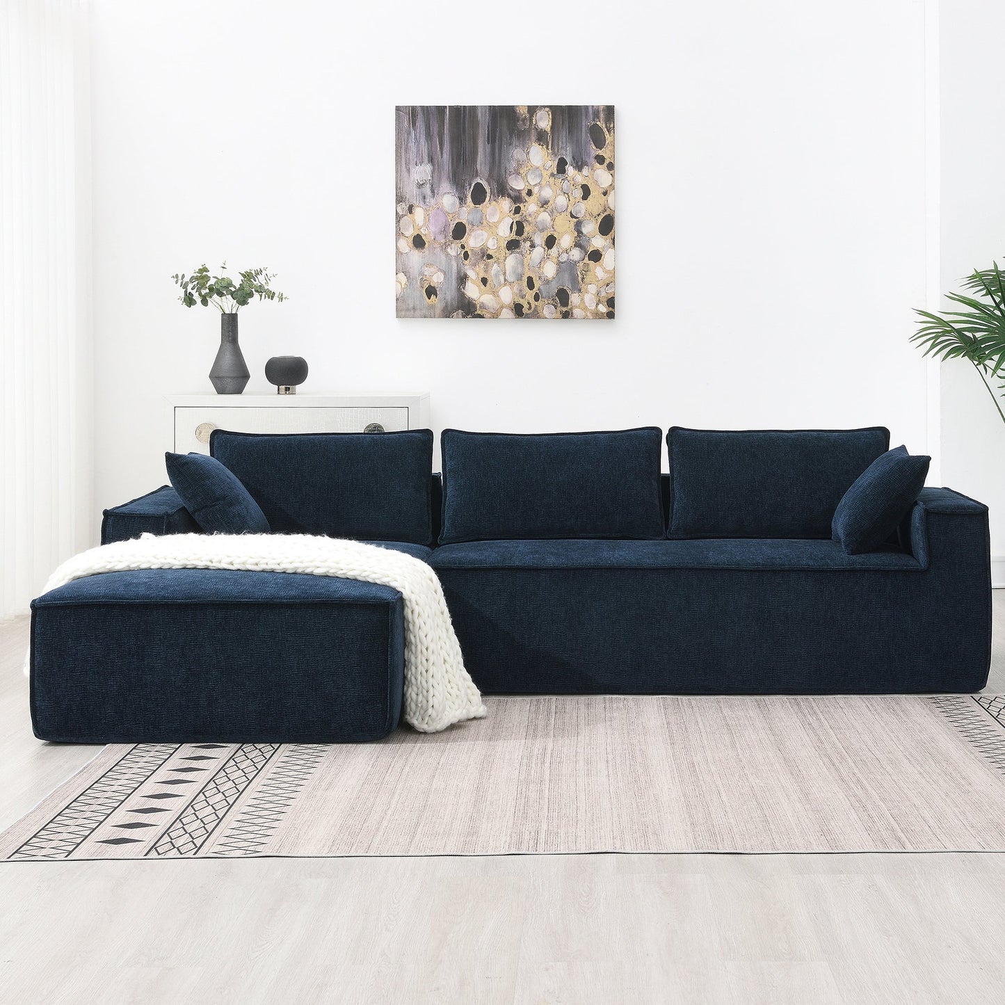 111.5*72"Minimalist Style Modular Sectional Sofa,Wrinkle-Resistant Chenille Couch Set,L-Shaped Sleeper Sofa Bed