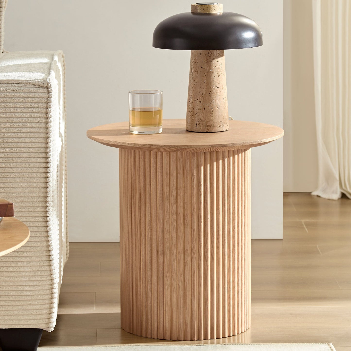 17.71 Inch Round Fluted Side Table Circle Small Accent Table for Living Room Mid Century  Circle Bedside Table for Bedroom