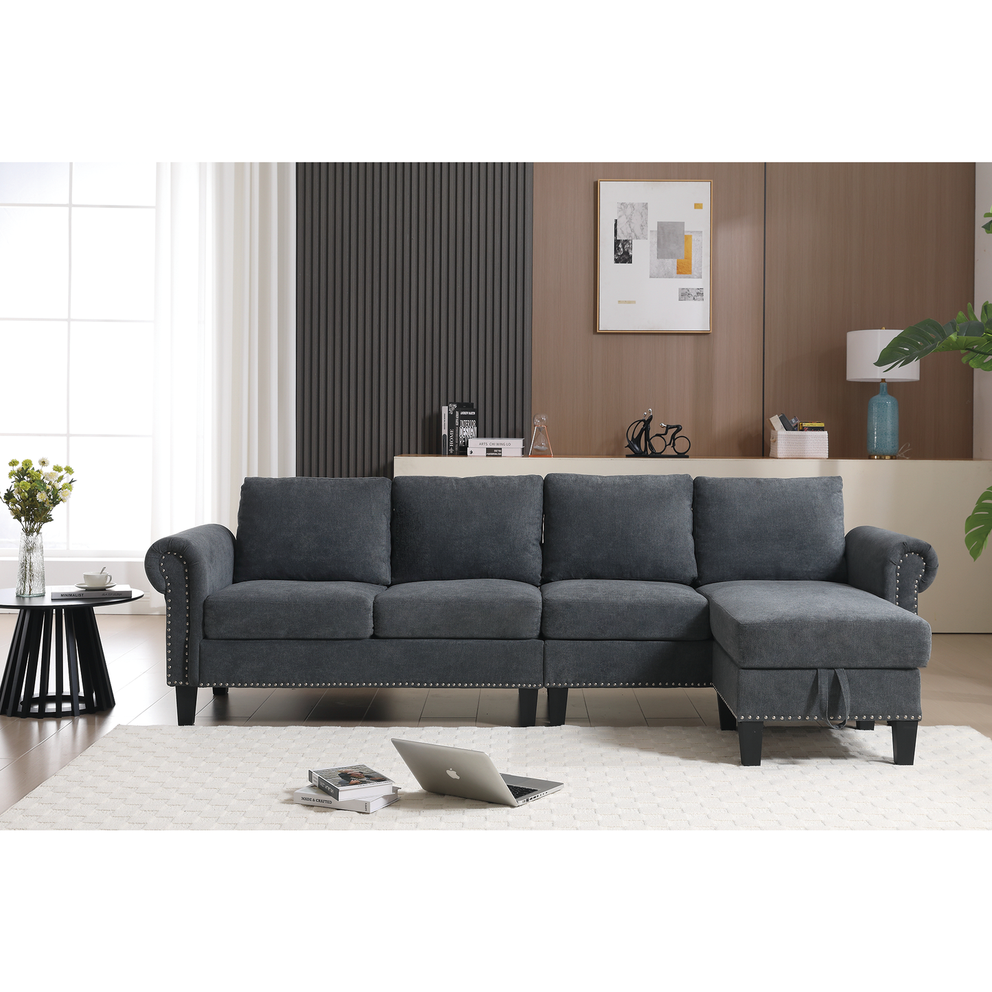 Convertible Sectional Sofa With Storage,L-Shaped Sofa,Four-Seater Sofa,Modern Linen Fabric Sectional Couches for Living