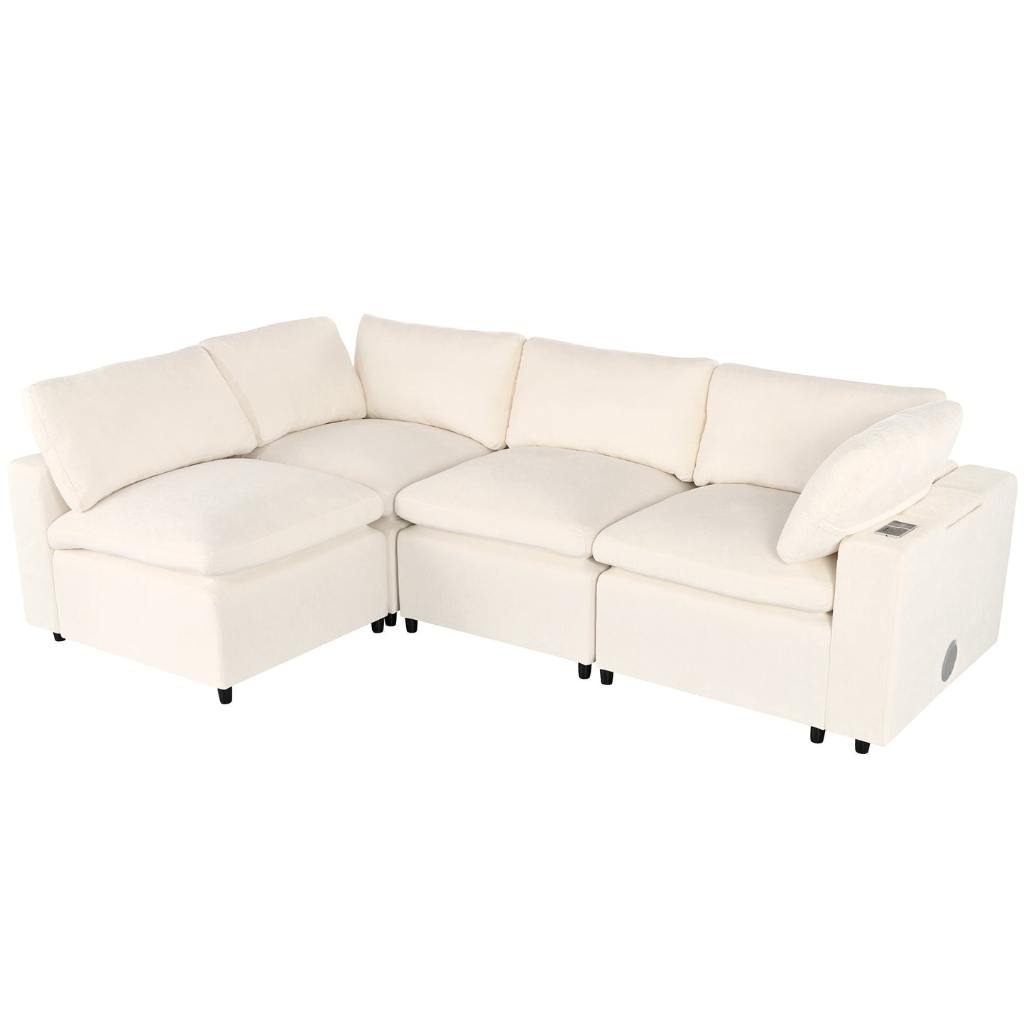 Upholstered Modular Sofa With  With Storage Space, USB Charge Ports,Wireless Charging and Built-In Bluetooth Speaker