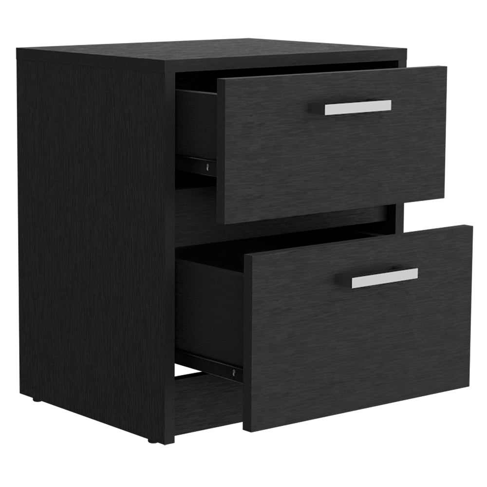 Nightstand Chequered, Two Drawers -Black