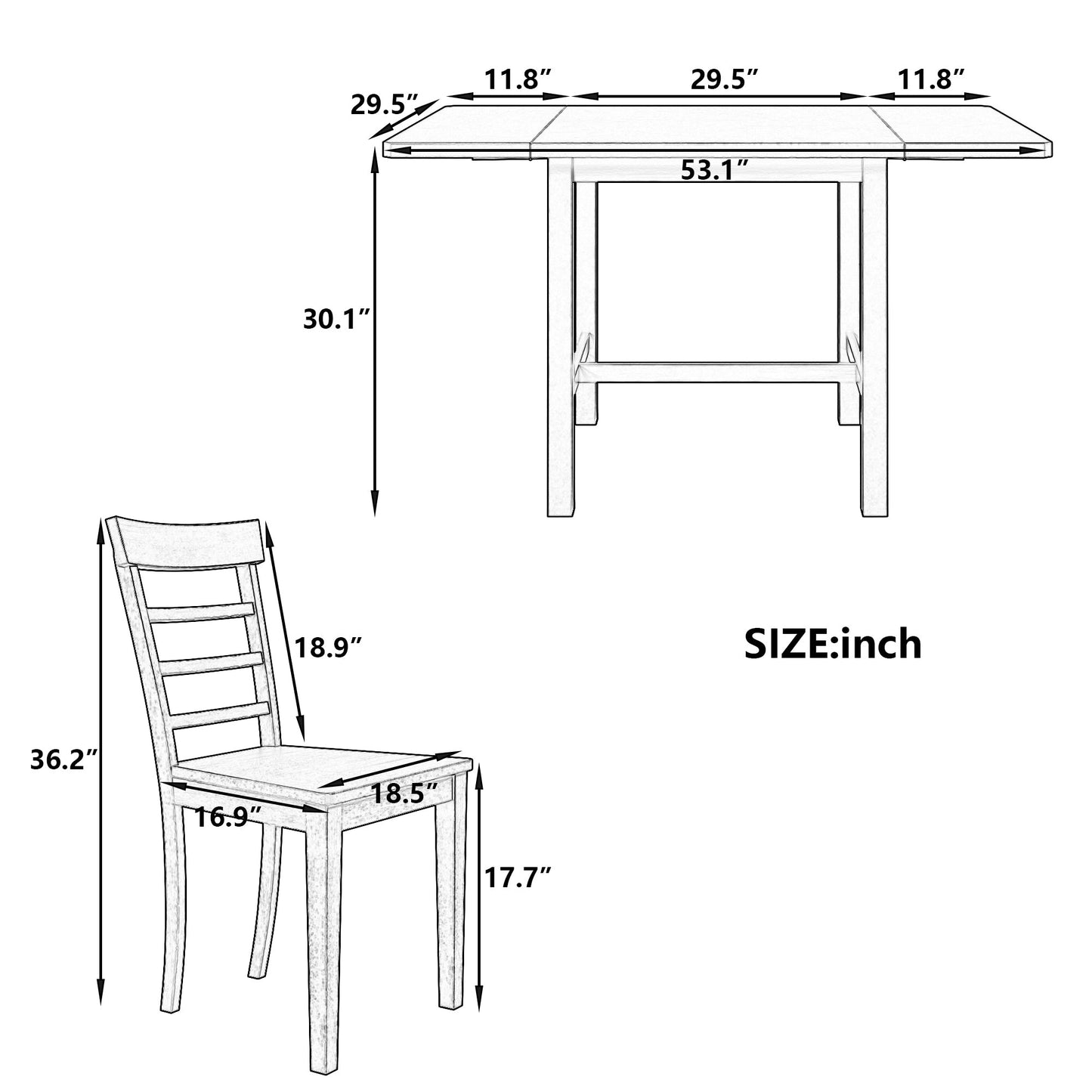 5-Piece Wood Square Drop Leaf Breakfast Nook Extendable Dining Table Set With 4 Ladder Back Chairs for Small Places