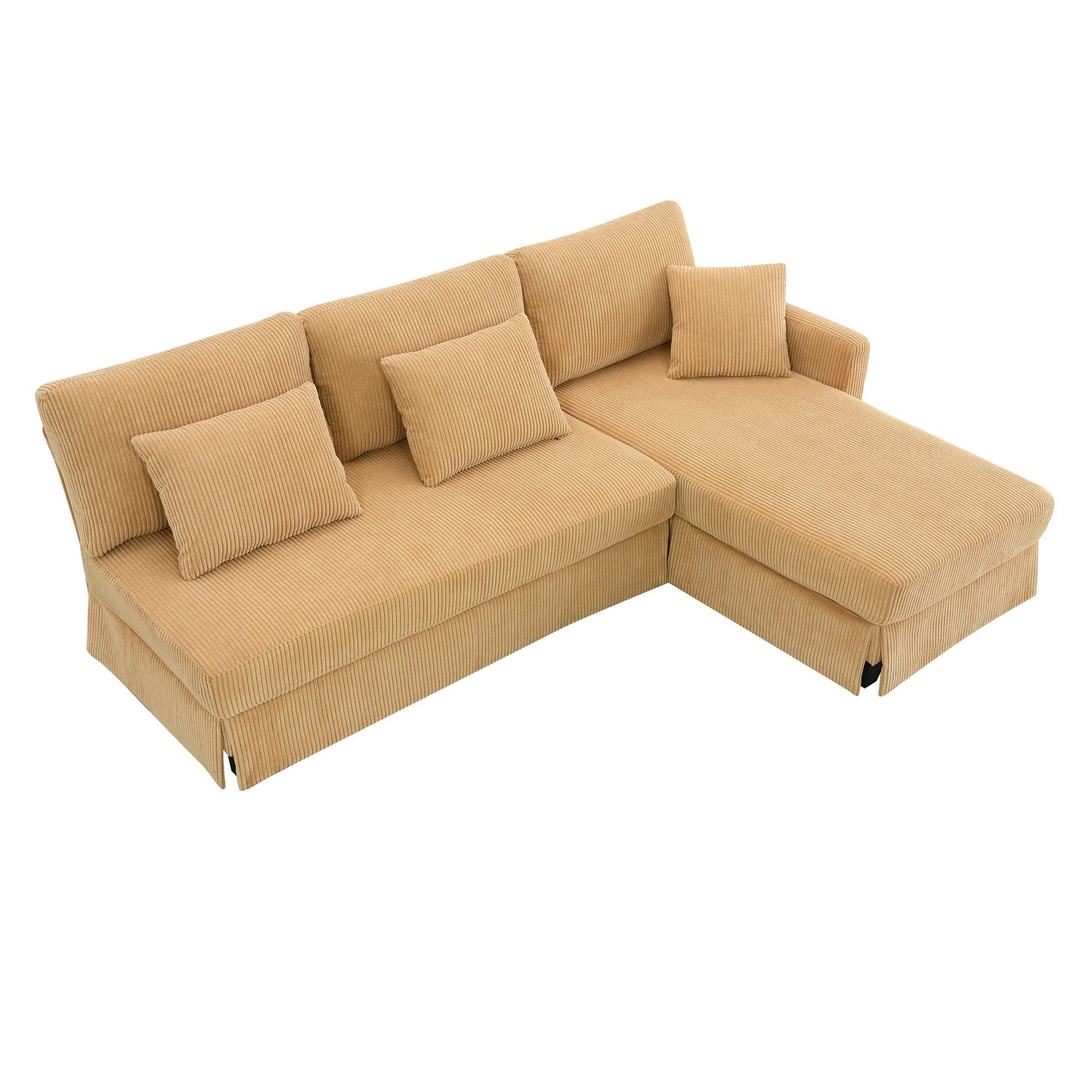 87*61"Modern L-Shaped Corduroy Sofa With Reversible Chaise,4-Seat Upholstered Sectional Indoor Furniture,Convertible