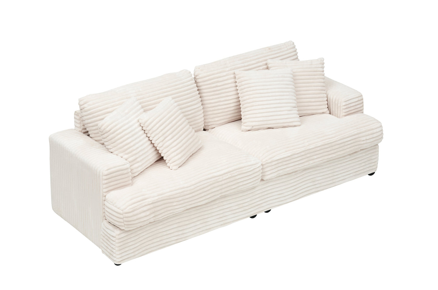 79.3 Inches Long, Corduroy Sofa, With 4 Matching Toss Pillows Sleek Design Spacious and Comfortable 3 Seater Couch