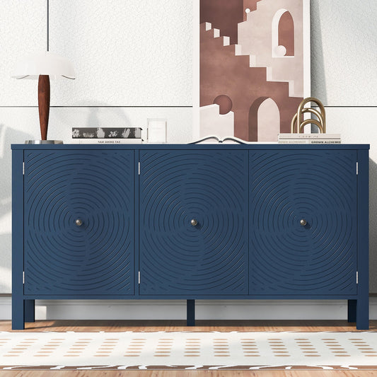 Sideboard With Curved Swirl Patterned Doors and Artistic Three-Door Design,Suitable for Living Rooms,Entrance
