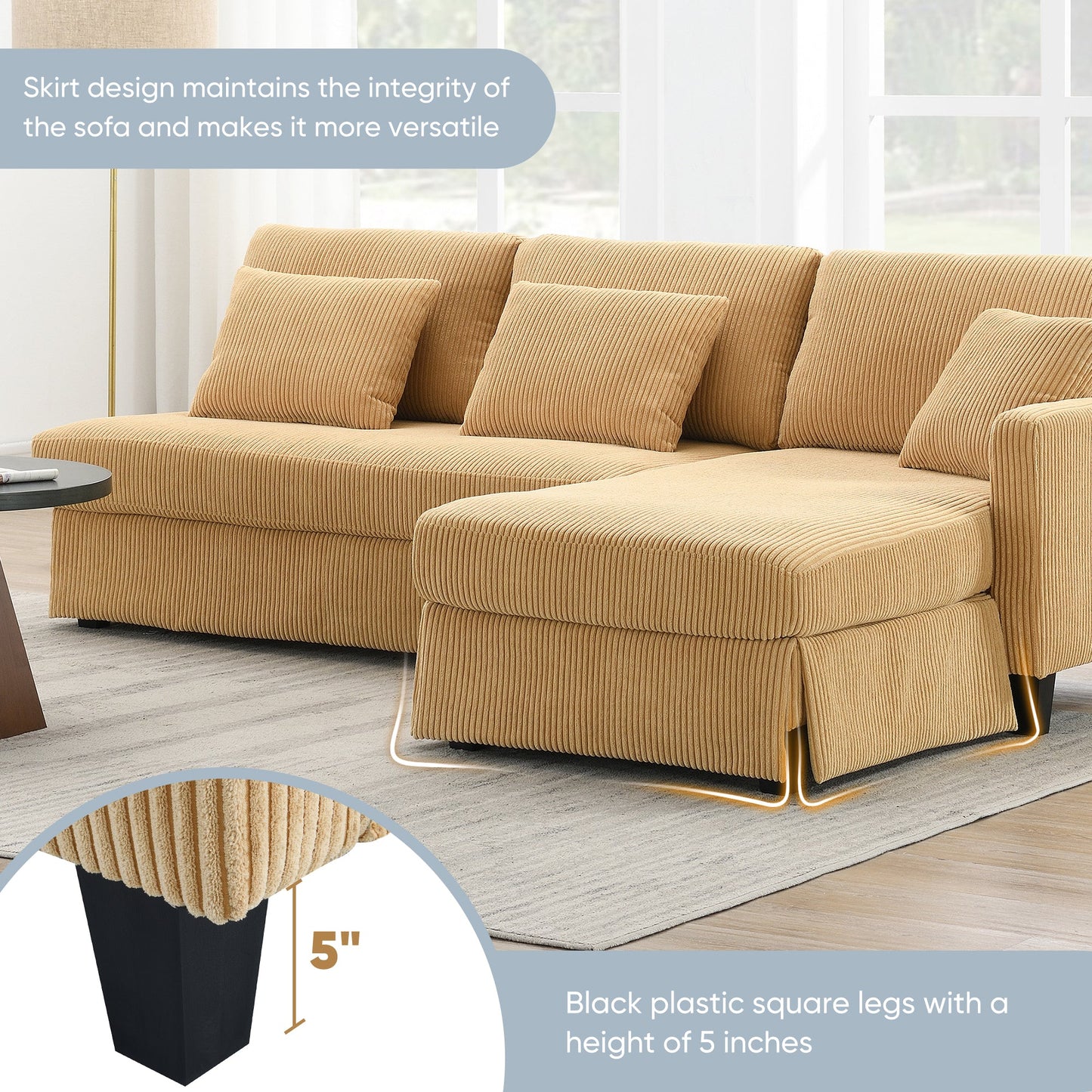 87*61"Modern L-Shaped Corduroy Sofa With Reversible Chaise,4-Seat Upholstered Sectional Indoor Furniture,Convertible