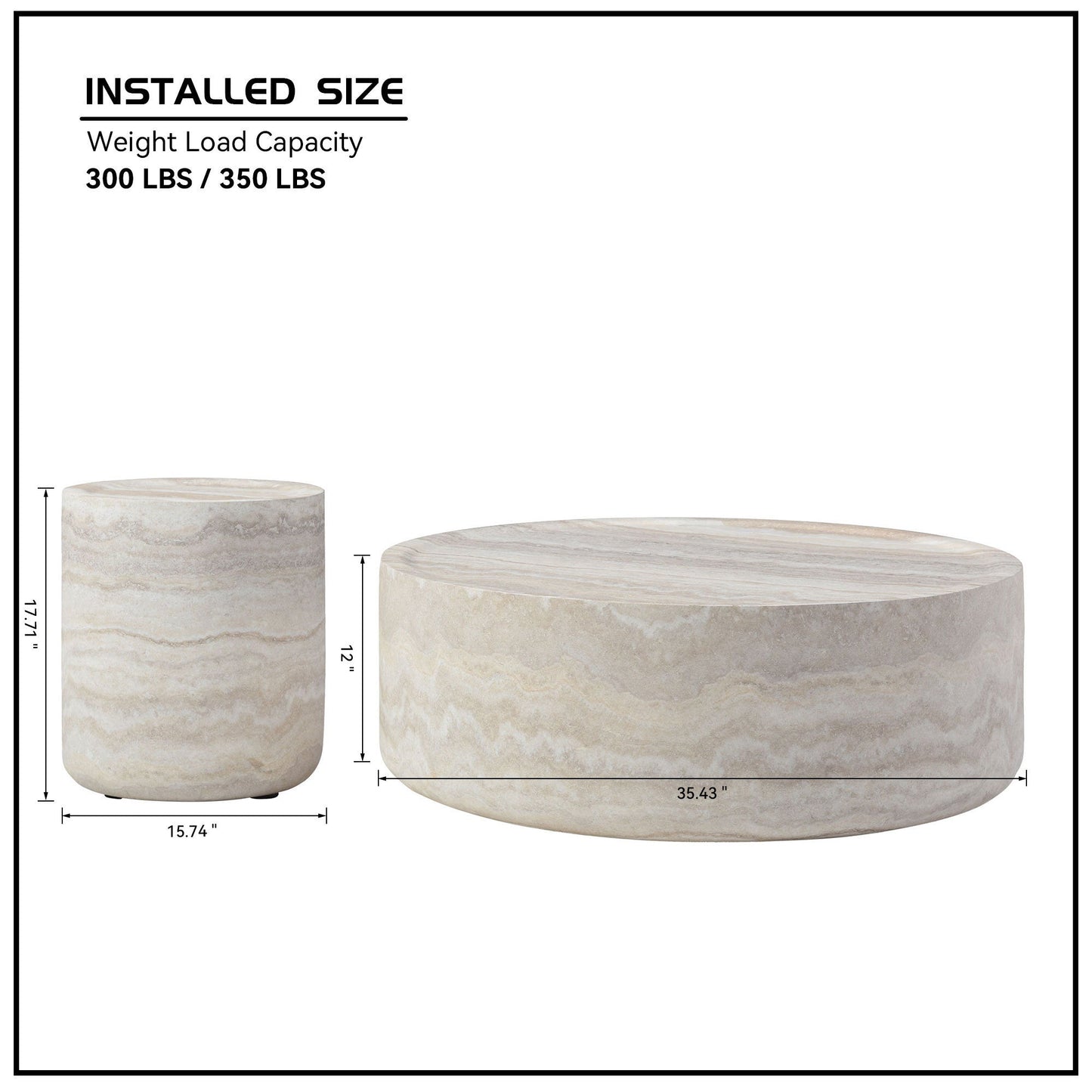 Set of 2 Faux MARS Pattern Coffee Tables Side Table Round Tea Faux Travertine Textured Table for Living Room