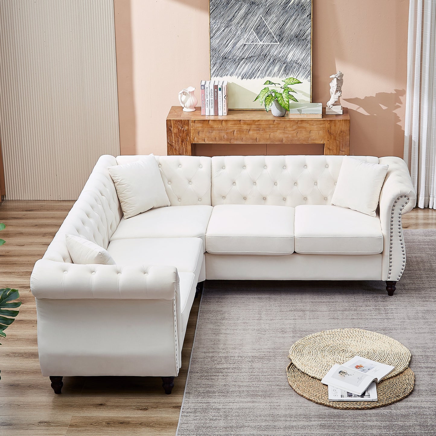 83.5-Inch Oversized Corner Sofa Covers, L-Shaped Sectional Couch,   5-Seater Corner Sofas With 3 Pillows for Living Room