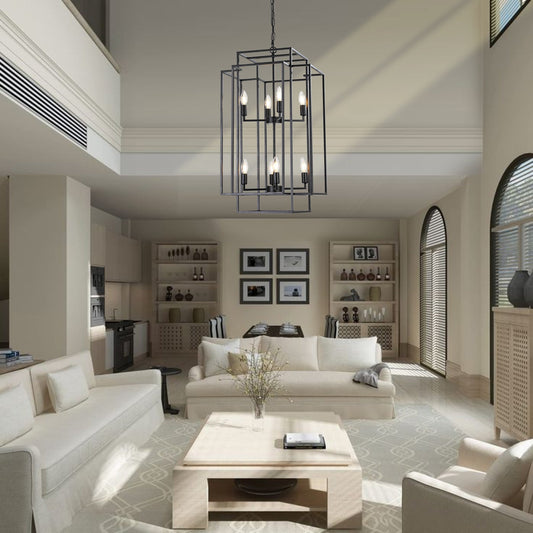 8-Lights Black Lantern Tiered Pendant Light Fixtures