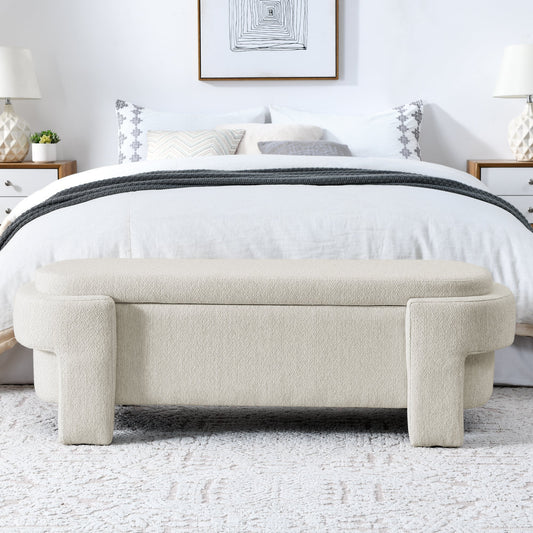 Linen Fabric Upholstered Bench With Large Storage Space for the Living Room, Entryway and Bedroom,Beige