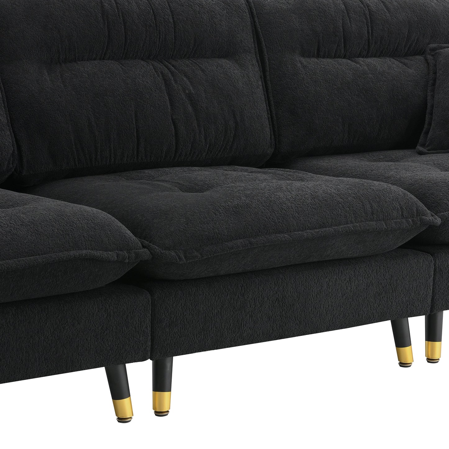 106*66.5" L Shaped Convertible Sectional Sofa,4 Seat Tufted Couch Set With Two-Tone Adjust Legs,Cloud Chenille Fabric