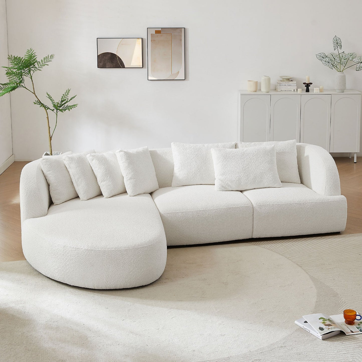 Convertible Corner Sofa With Armrest and Sectional Sofa, Left Chaise Longue for Living Room, Apartment & Office Beige