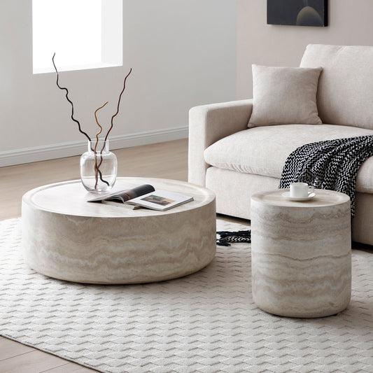 15.74 Inch Faux MARS Marble Pattern Coffee Tables for Living Room Round Tea Table for Living Room, No Need Assembly