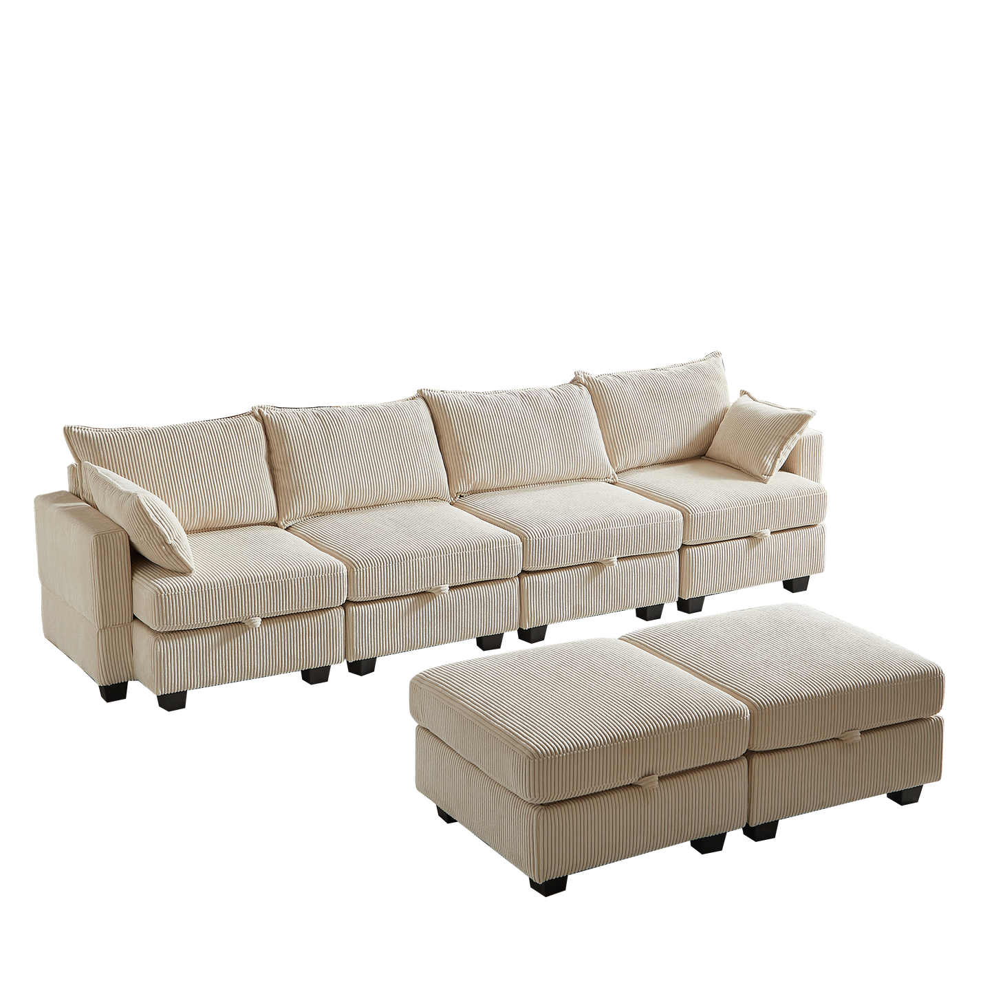 113.5'' Modular Sectiona Corduroy Sofa, Sectional Couches for Living Room U Shaped Sectional Couch With Storage Ottoman