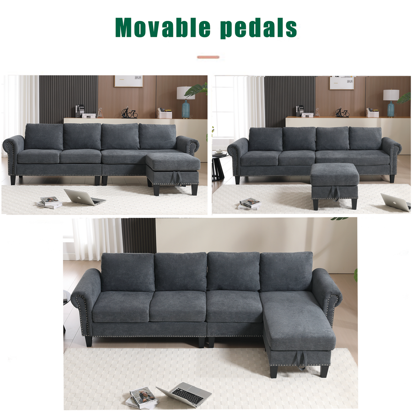 Convertible Sectional Sofa With Storage,L-Shaped Sofa,Four-Seater Sofa,Modern Linen Fabric Sectional Couches for Living