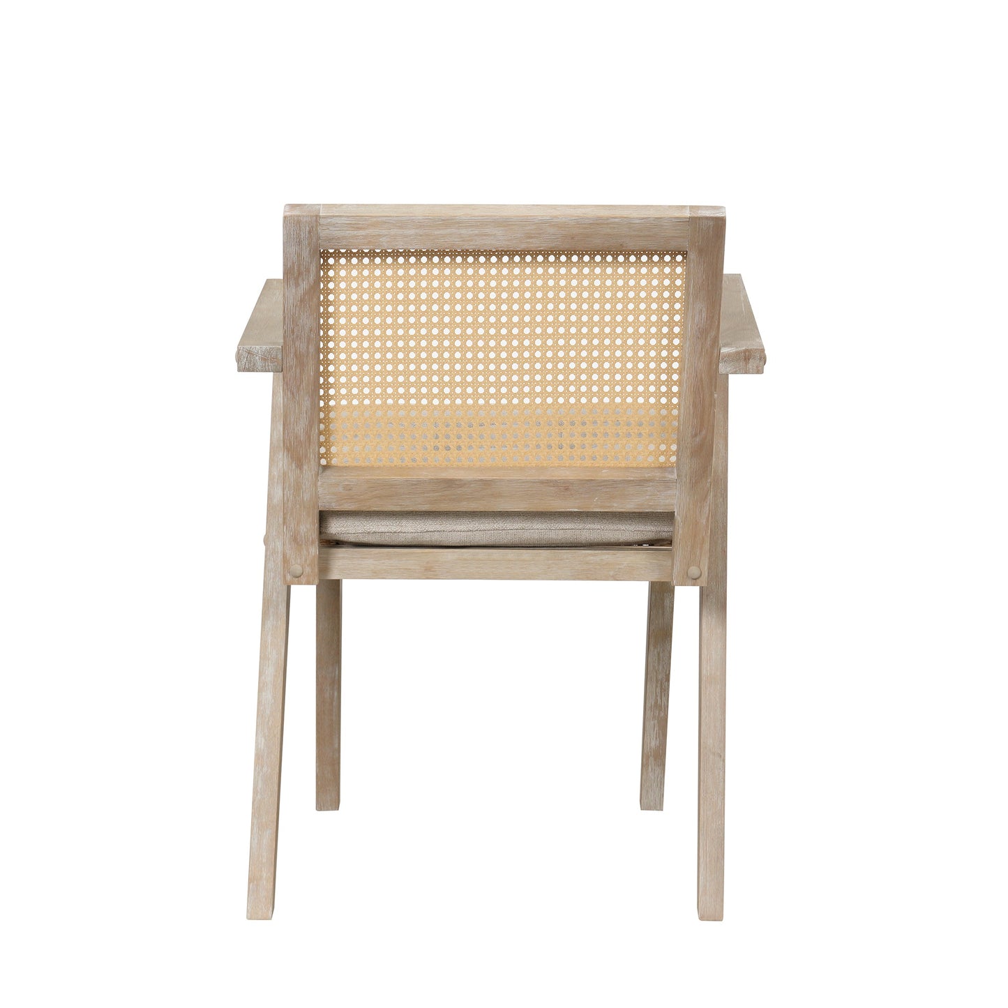 Mid-Century Accent Chair With Handcrafted Rattan Backrest and Padded Seat for Leisure, Bedroom, Kitchen, Living Room