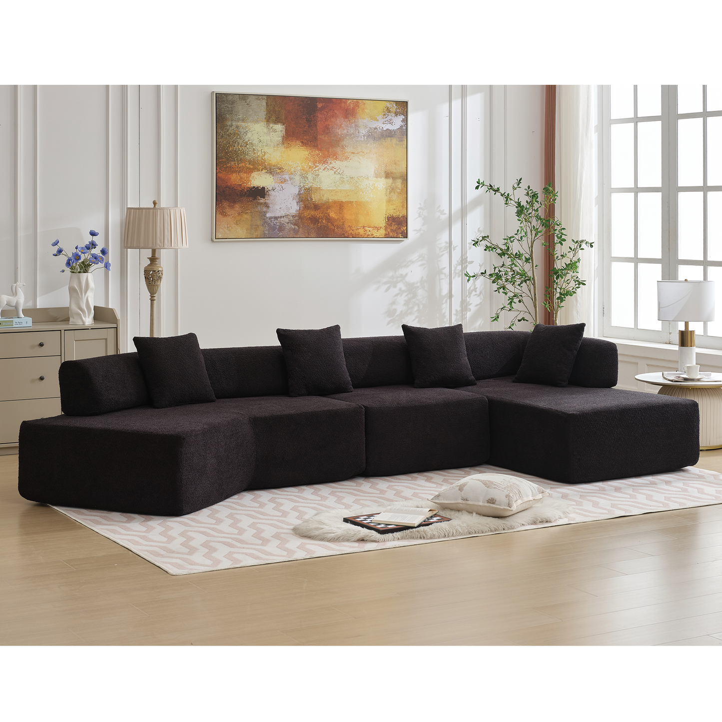Modern Minimalist 140" L-Shape Couch ,No Assembly Required,Boucle,Modular Sofa ,Couch With Chaise,Free Combination Foam