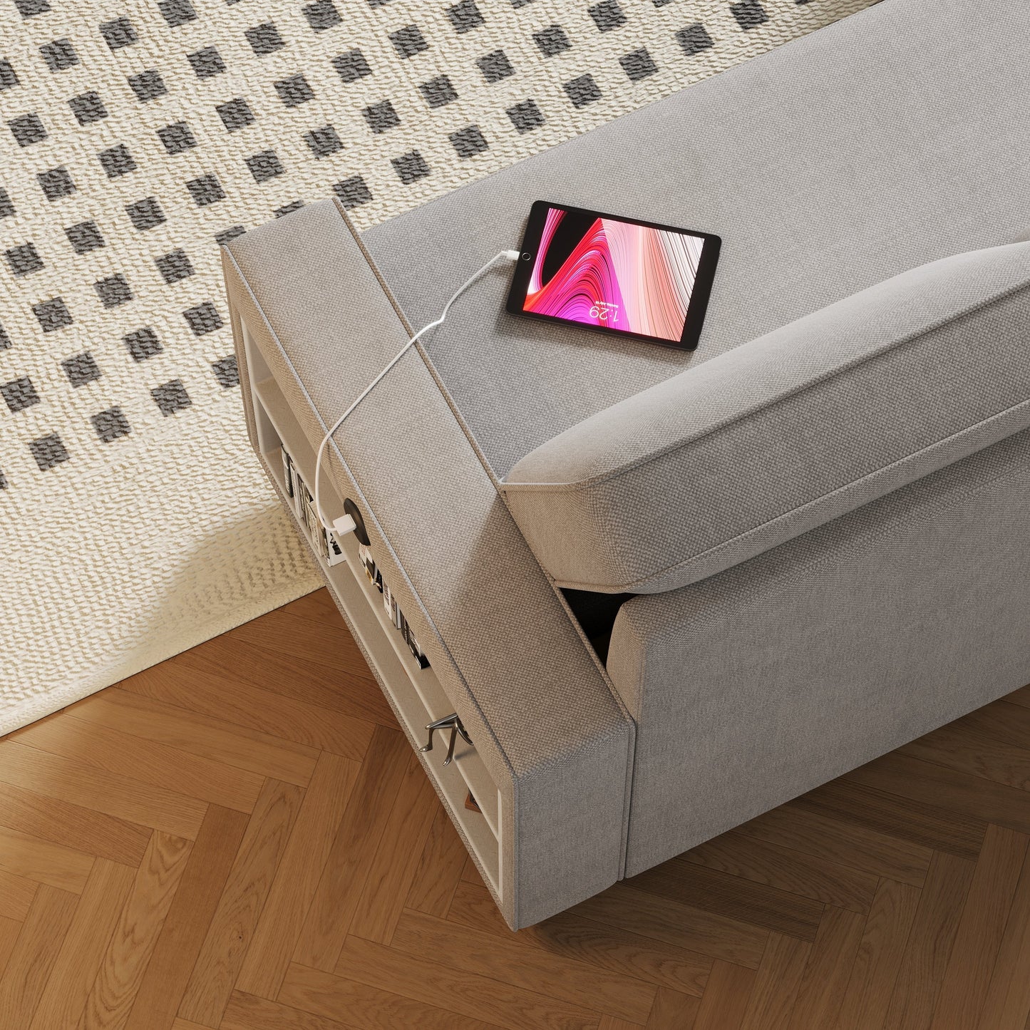 85.8" Pull Out Sleeper Sofa L-Shaped Couch Convertible Sofa Bed With Storage Chaise and Storage Racks,With USB Port