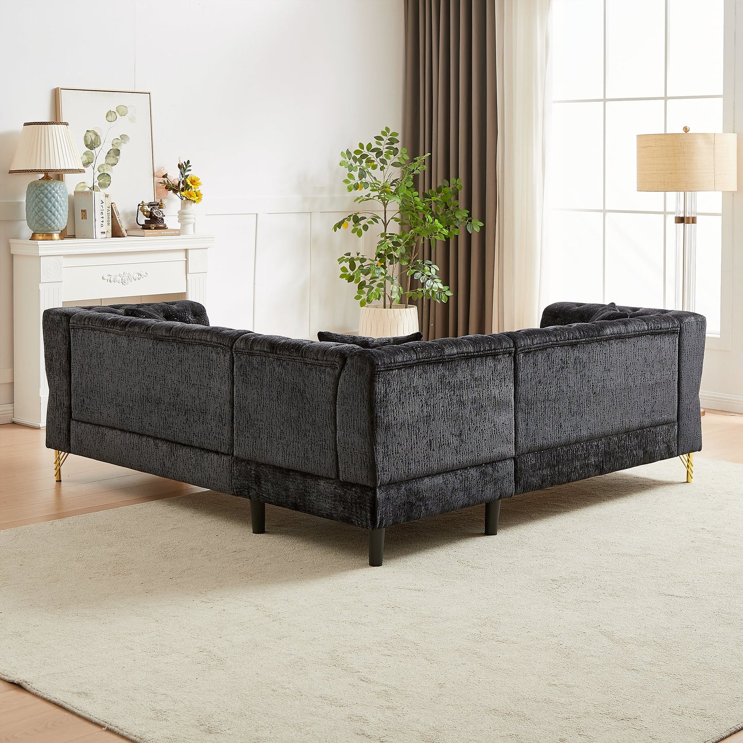 81.5-Inch Chenille Corner Sofa , L-Shaped Sectional Couch, 5-Seater Corner Sofas With 3 Cushions for Living Room, Bedroom