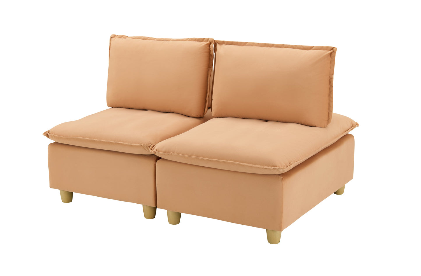 58-Inch Double-Seat Sofa in Pumpkin-Colored Flannel With a Straight-Row Design, Featuring a Fashionable and Minimalist