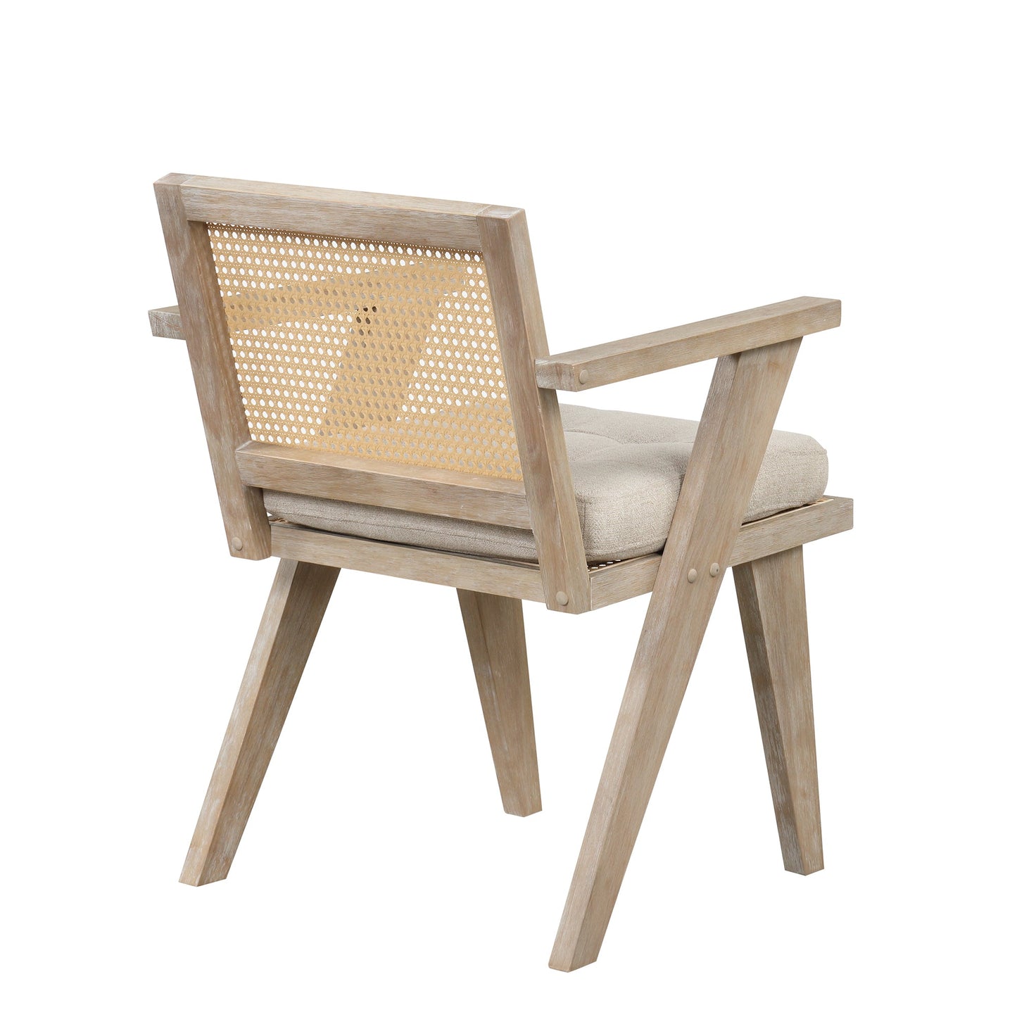 Mid-Century Accent Chair With Handcrafted Rattan Backrest and Padded Seat for Leisure, Bedroom, Kitchen, Living Room