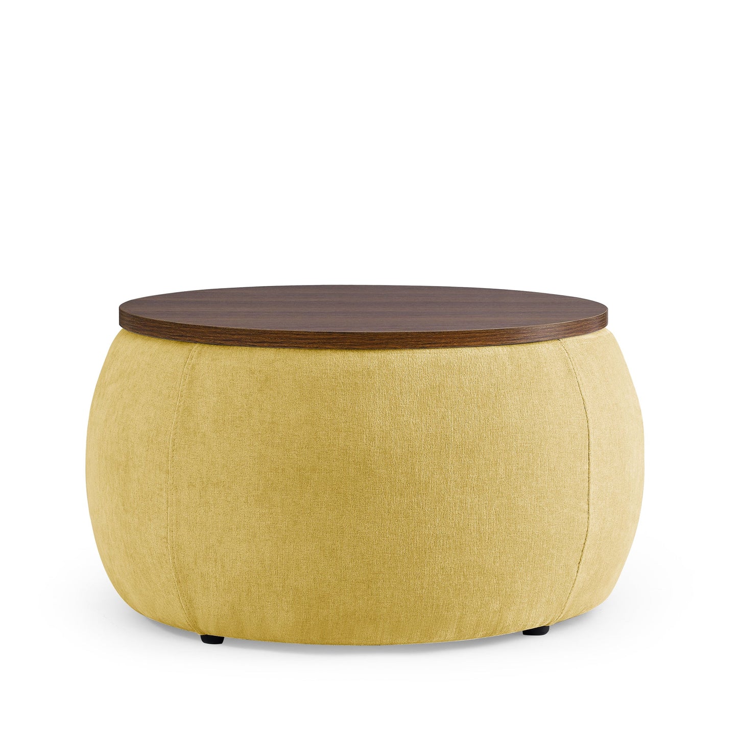 Round Storage Ottoman, 2 in 1 Function, Work as End Table and Ottoman, Yellow