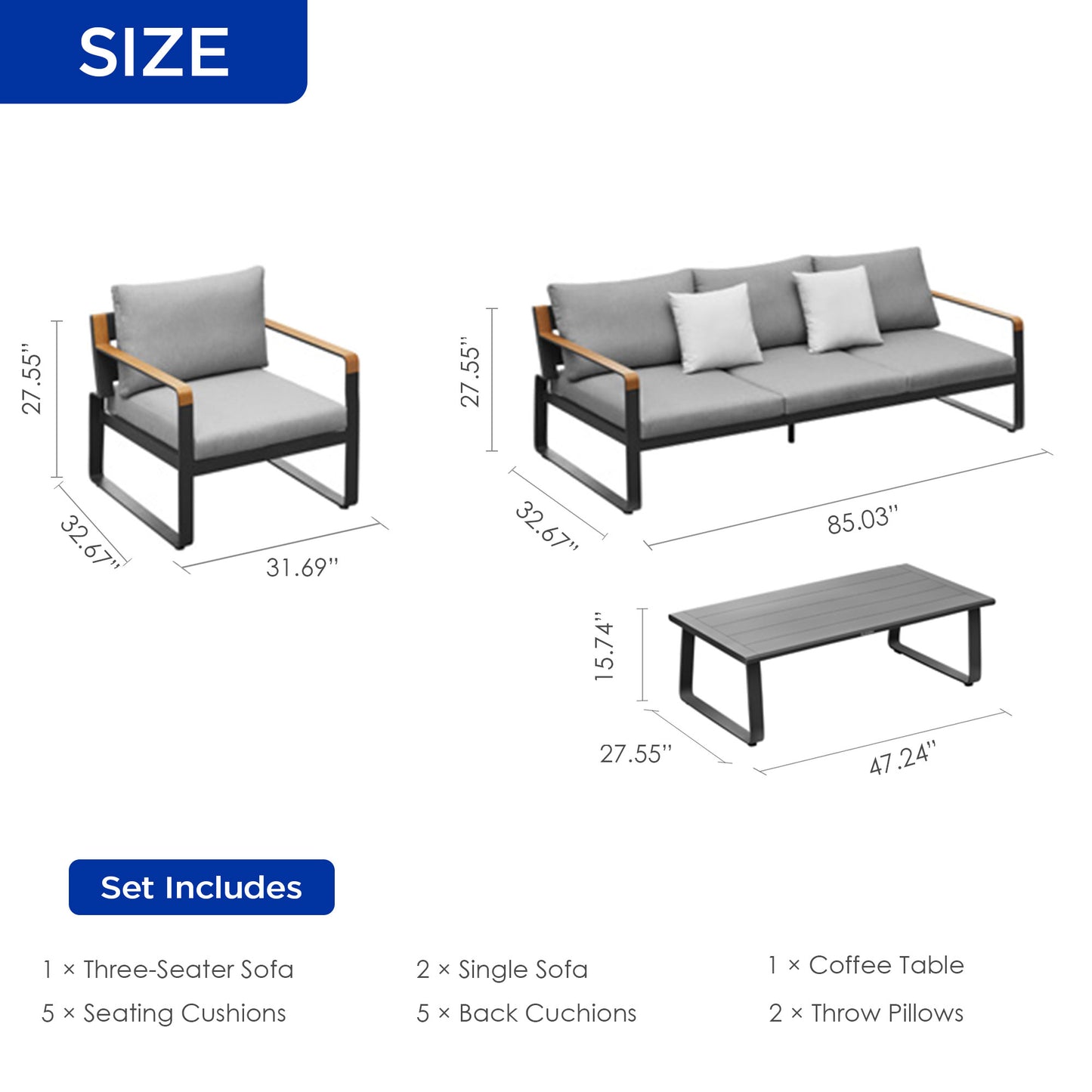 Denea 5-Seater Outdoor Seating Group With Aluminum Frame