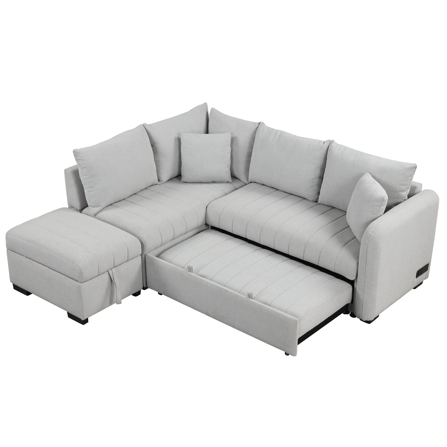 82.6" L-Shaped Sectional Pull Out Sofa Bed Sleeper Sofa With Two USB Ports, Two Power Sockets