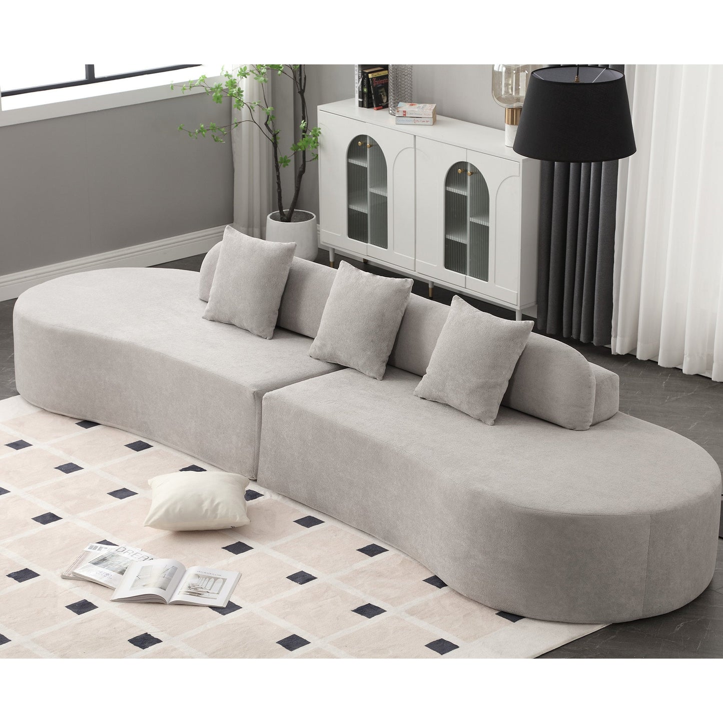 Modern Curved Combination Sofa, Terrycloth Fabric Sofa, Minimalist Sofa in Living Room, Apartment, No Assembly Required