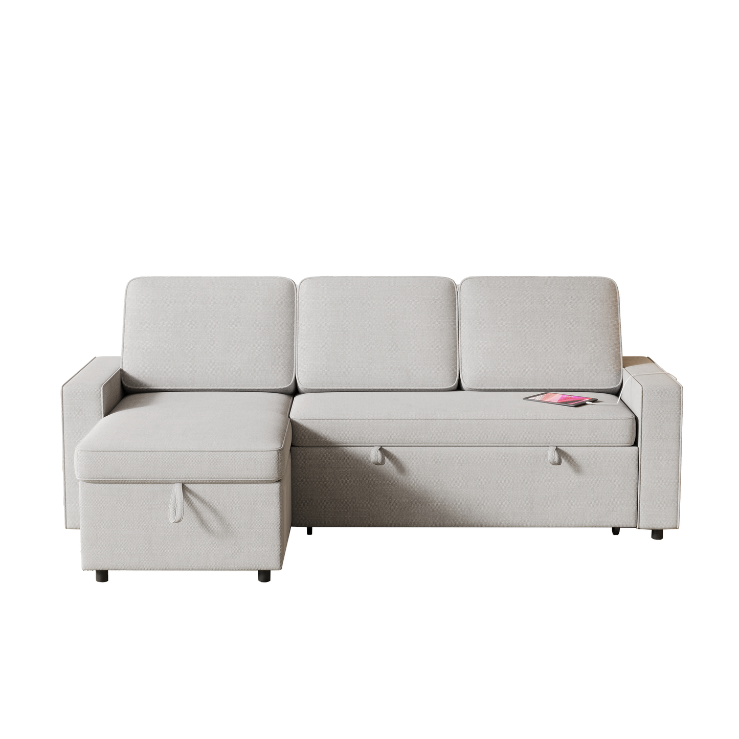 85.8" Pull Out Sleeper Sofa L-Shaped Couch Convertible Sofa Bed With Storage Chaise and Storage Racks,With USB Port