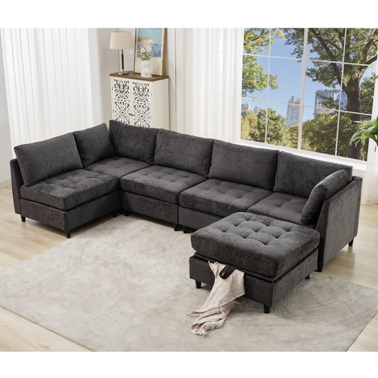Modular Sectional Couch With Storage Ottoman, U Shaped Sofa, Storage Ottoman,Minimalist ,Convertible Modular Sofa