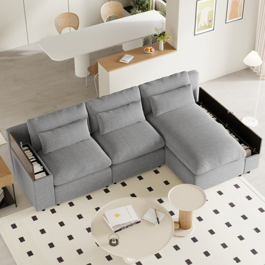 L-Shaped Modular Sectional Sofa With Removable Back Cushions,3 Pillows and 2 Storage Spaces,Suitable for Living Rooms