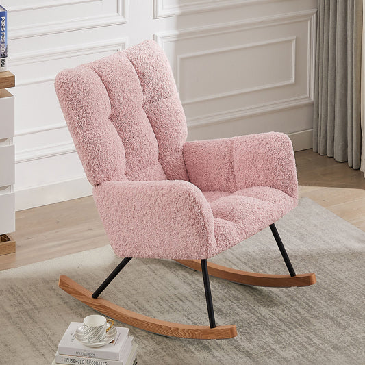 Rocking Chair, Leisure Sofa Glider Chair, Comfy Upholstered Lounge Chair With High Backrest, for Nursing Baby, Reading
